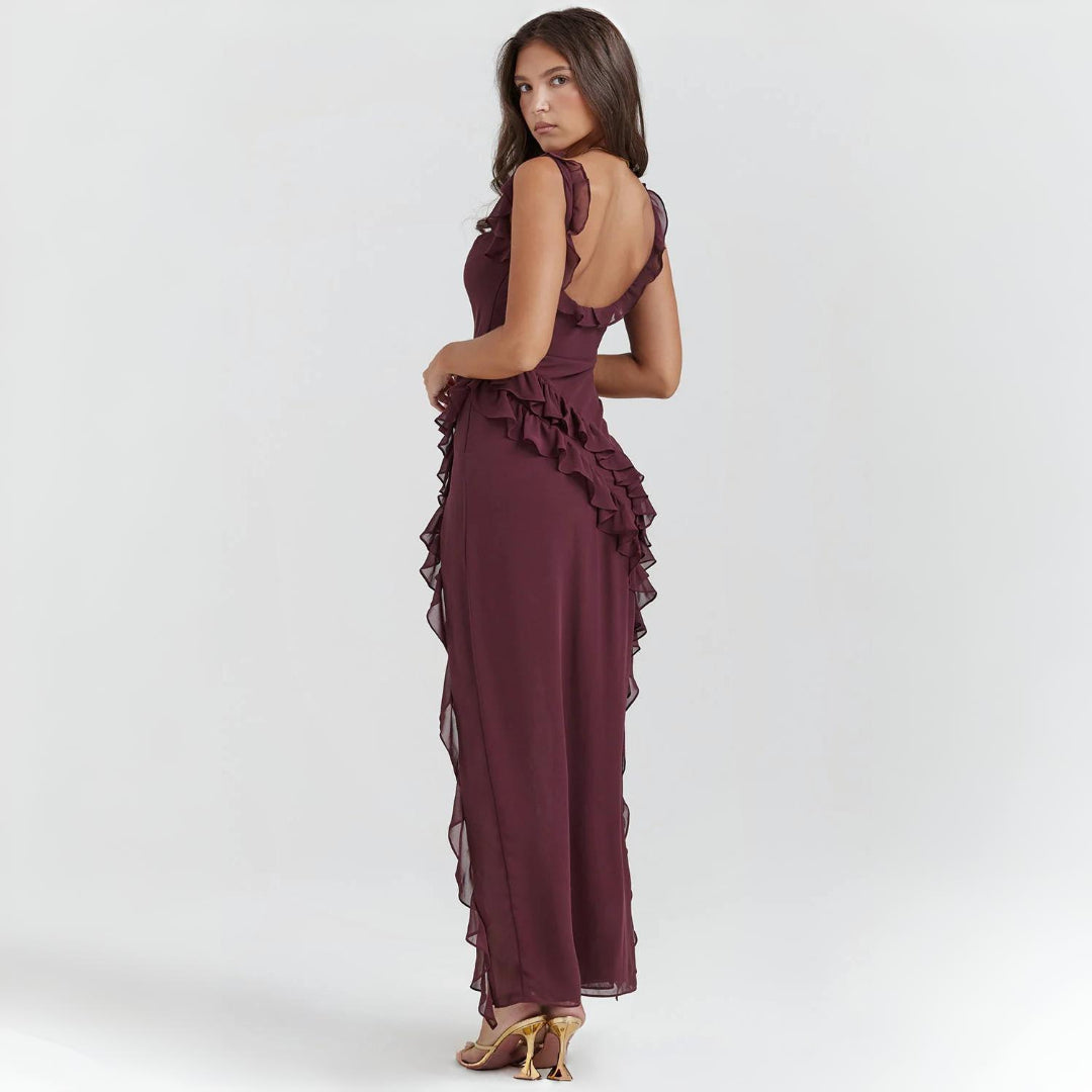 SARA | MAXIKLÄNNING MED VOLANGER