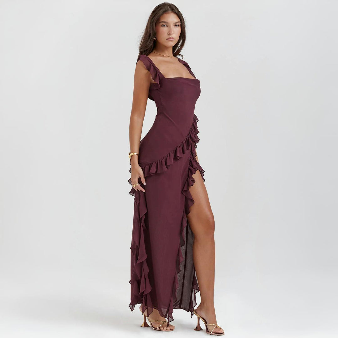 SARA | MAXIKLÄNNING MED VOLANGER