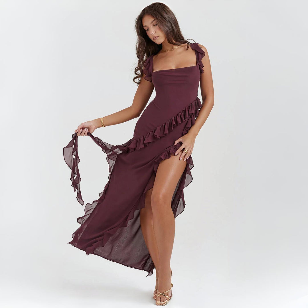 SARA | MAXIKLÄNNING MED VOLANGER